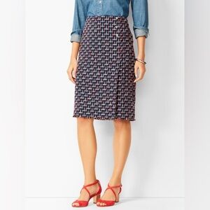 Talbots Size 12 Navy Red Tweed Skirt Fringe Hem Button Detail Lined Classic NWT